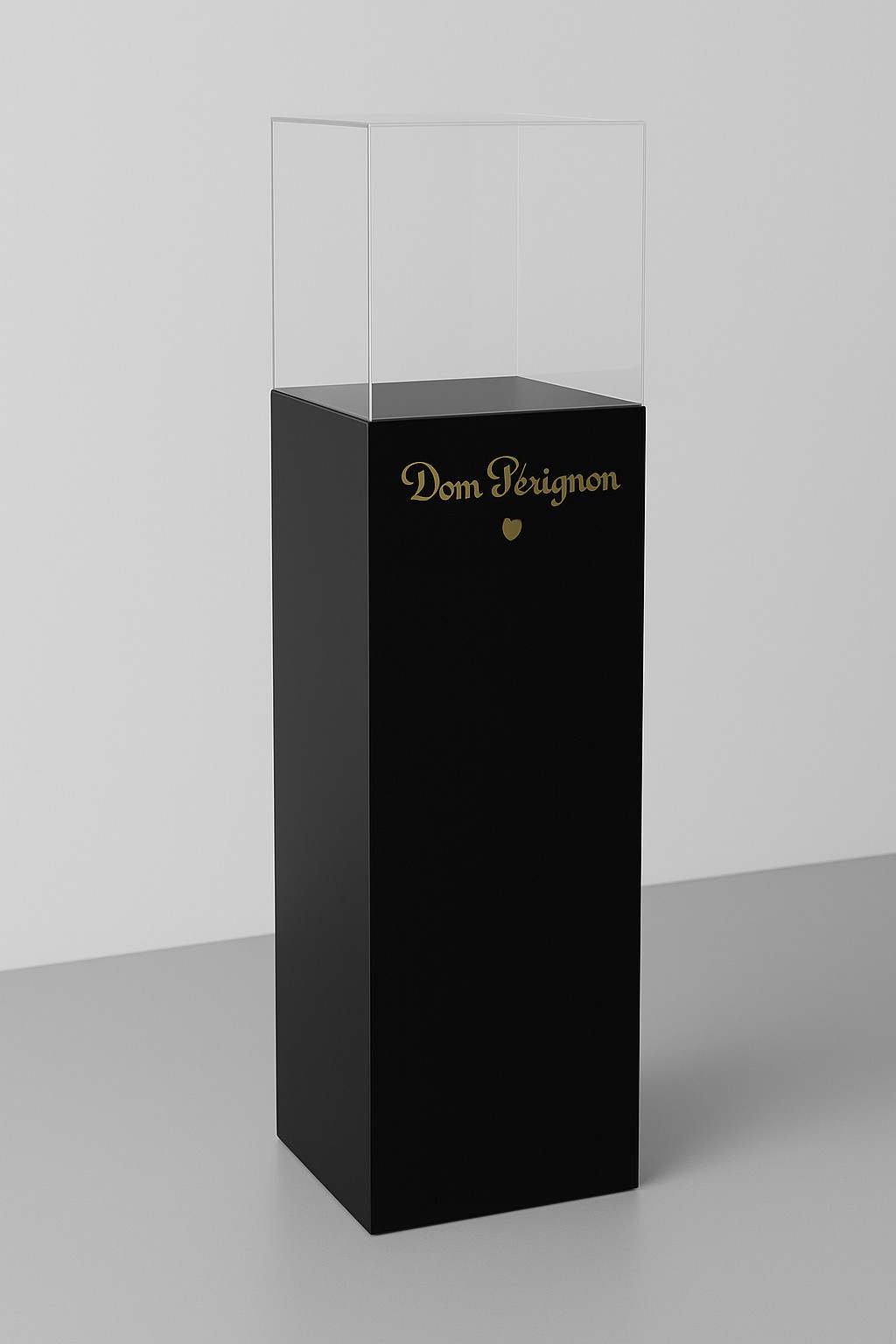 totem nero con teca plexiglass e logo a rilievo